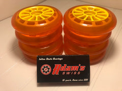8- 110mm/86a no prints, 16 Adams Swiss bearings, FREE wheel bag.